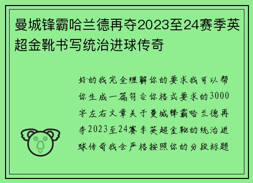 曼城锋霸哈兰德再夺2023至24赛季英超金靴书写统治进球传奇 曼城锋霸哈兰德再夺2023至24赛季英超金靴书写统治进球传奇