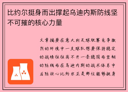 比约尔挺身而出撑起乌迪内斯防线坚不可摧的核心力量